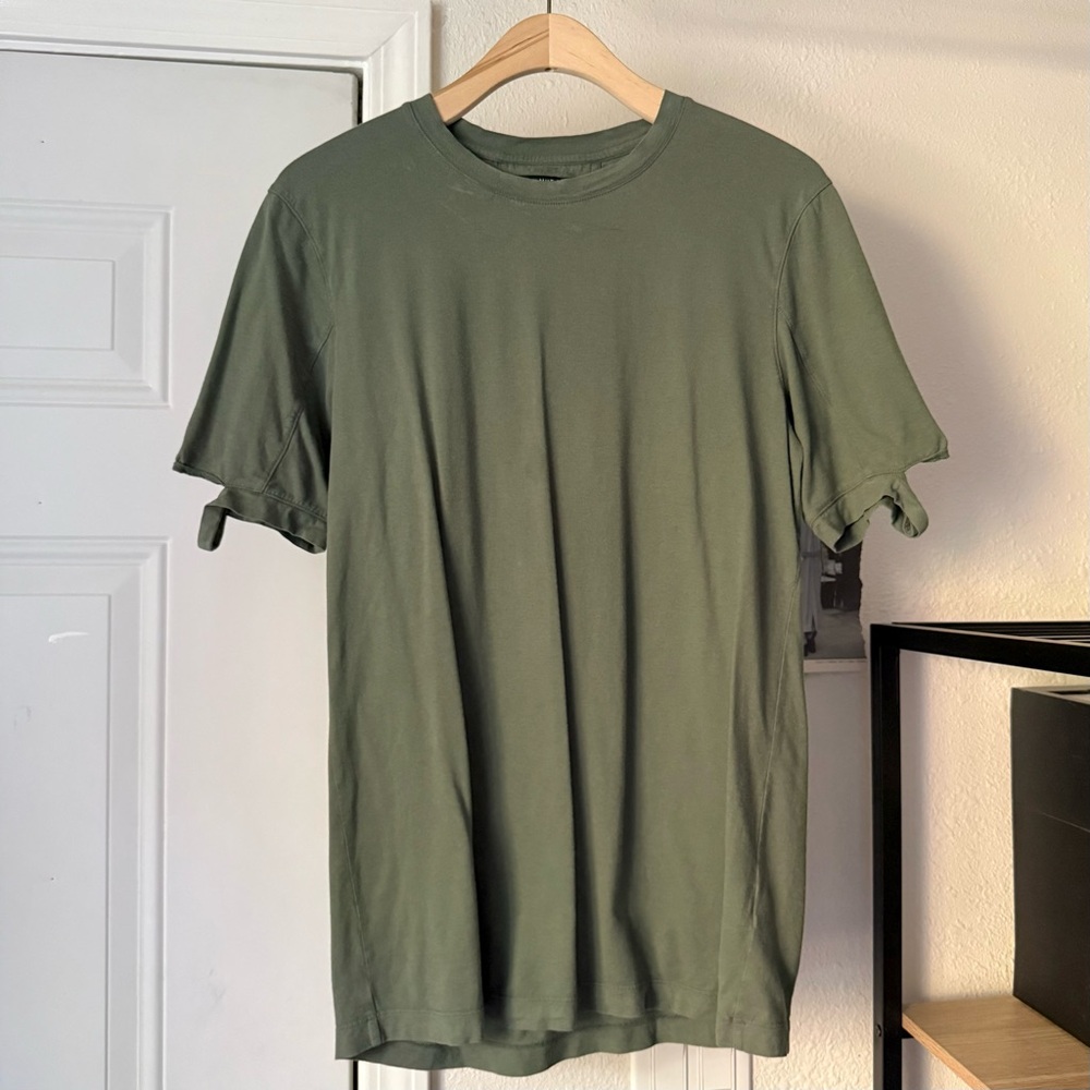 HELMUT LANG dark olive sage‎ green army cotton cutout short sleeve tee t-shirt